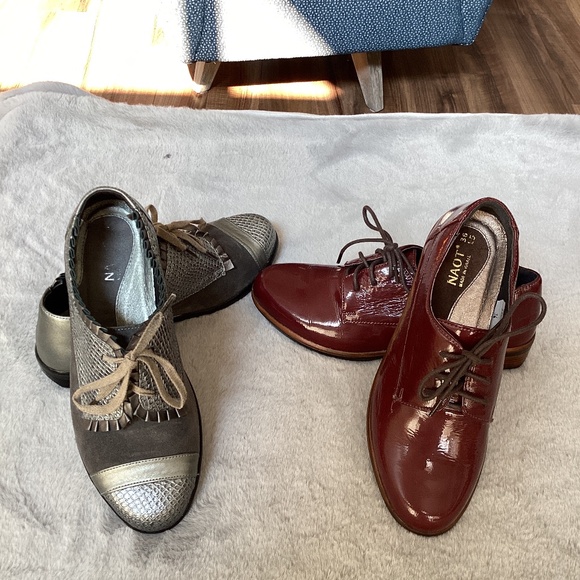 NWOT 2 pairs of Naot lace up leather shoes size 36 burgundy and grey - Picture 1 of 8